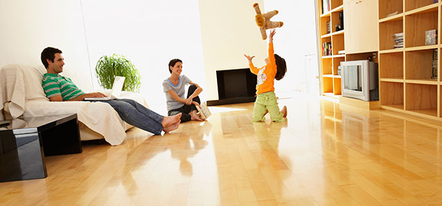 family in living room