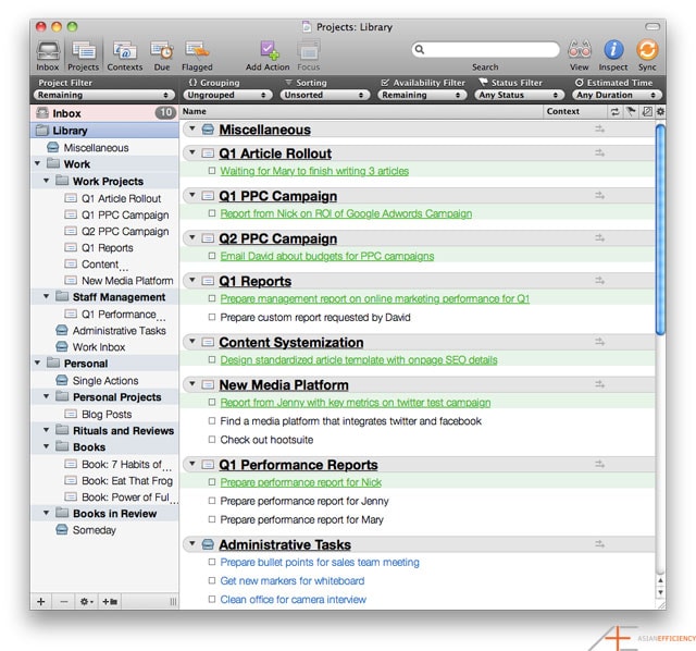 OmniFocus Series Tom Jenkins Initial Data Set