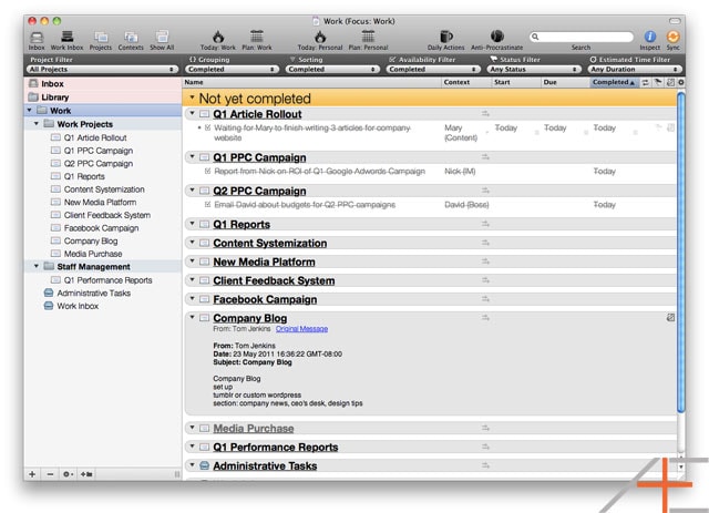 OmniFocus Workflow: Tom Jenkins' Completed Work View