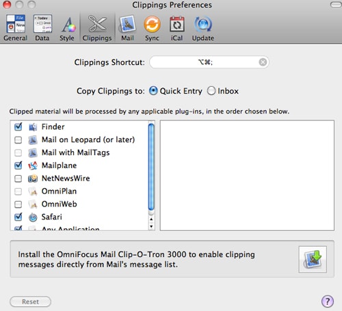 Omnifocus clippings preferences