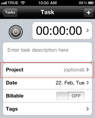 Create a new project in Toggle by pressing on the project field.