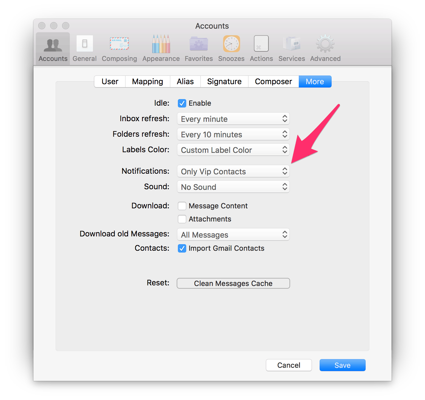 Airmail VIP settings