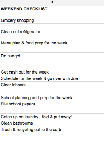 Annie Mueller Weekend Checklist